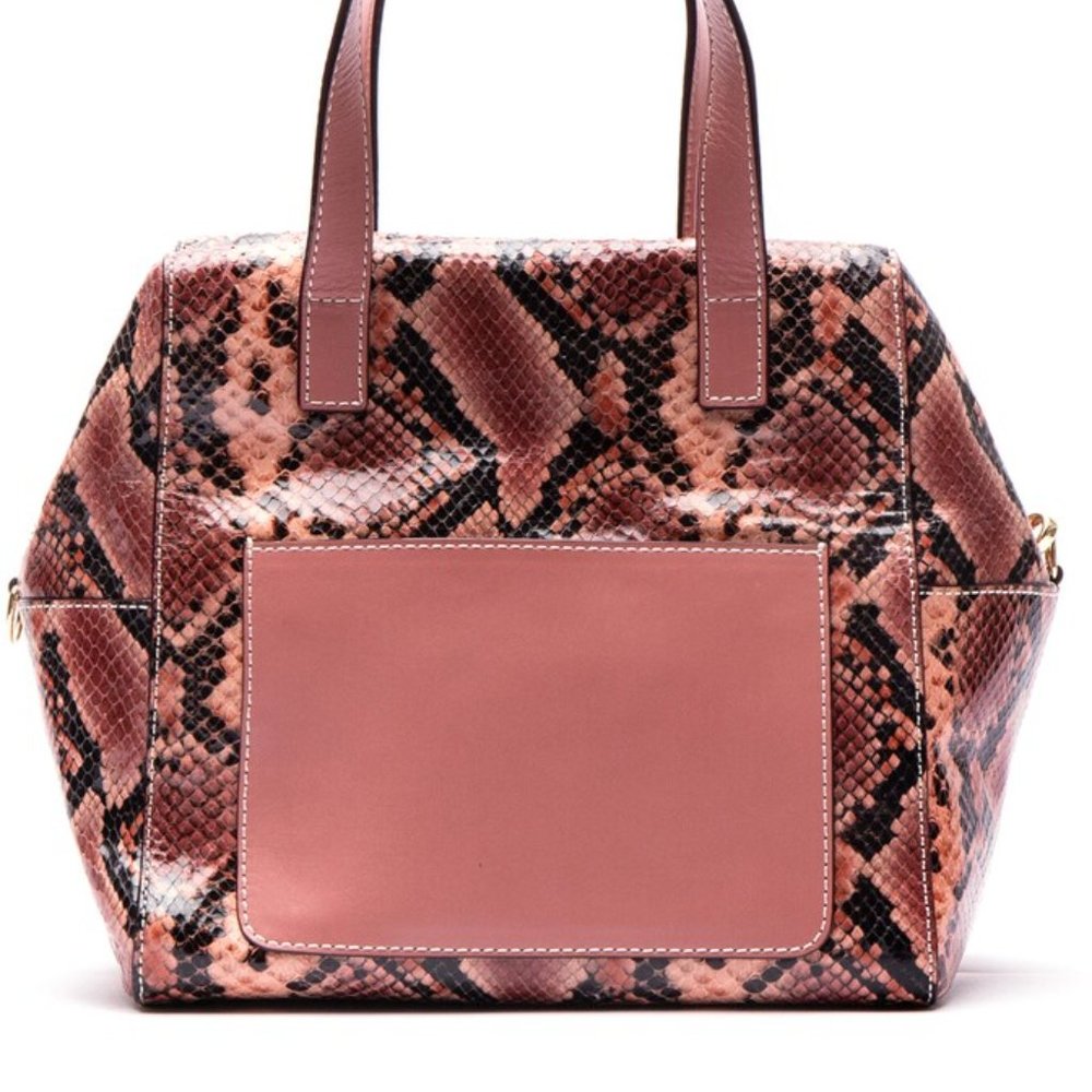 Frances Valentine Sabrina Snake Embossed Leather Satchel-Pink